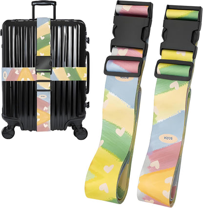 Painting Luggage Straps for Suitcases, Adjustable Luggage Travel Belts to Keep Luggage Security While Travel, Strong Polyester Fabric, Easy-to-Recognize Stylish Design Travel Accessories, 2 Pack