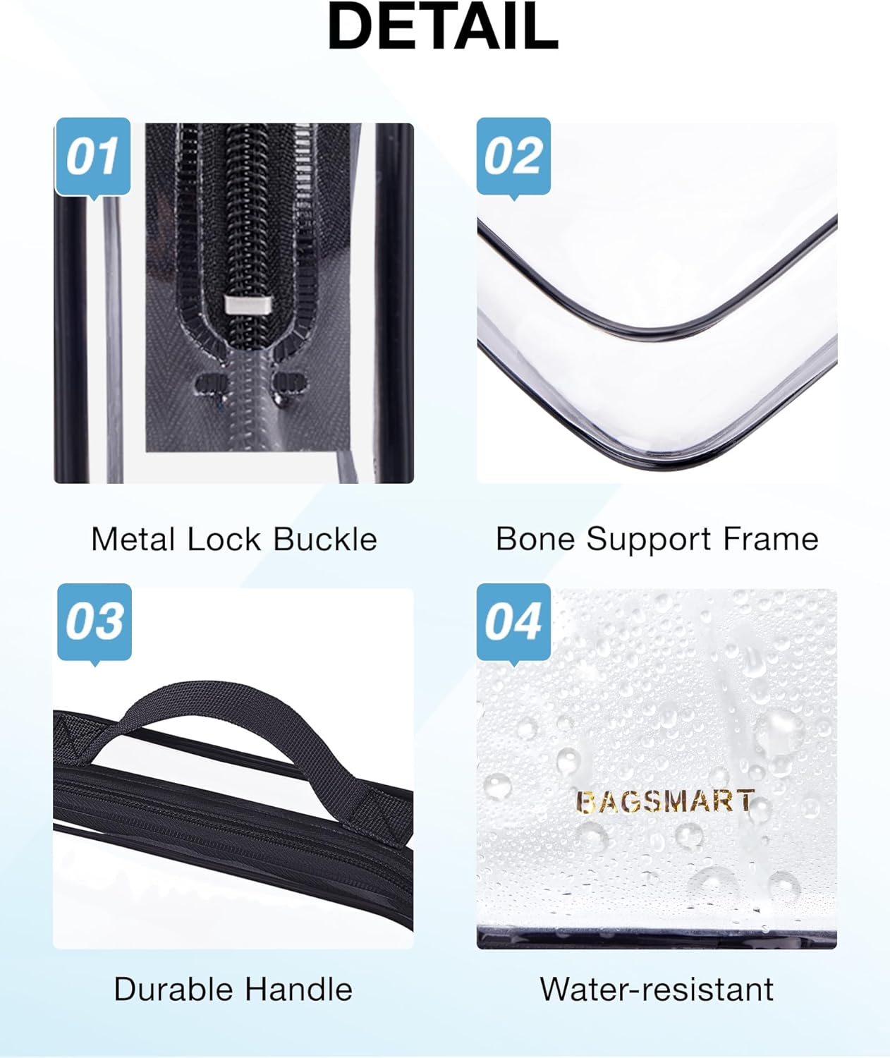 BAGSMART TSA Approved Clear Toiletry Bag, 2 Packs Quart Size Water Resistant Makeup Cosmetic Bags for Women, Airport Airline Travel Essential Carry On Organizer with Handle Large Opening, Black