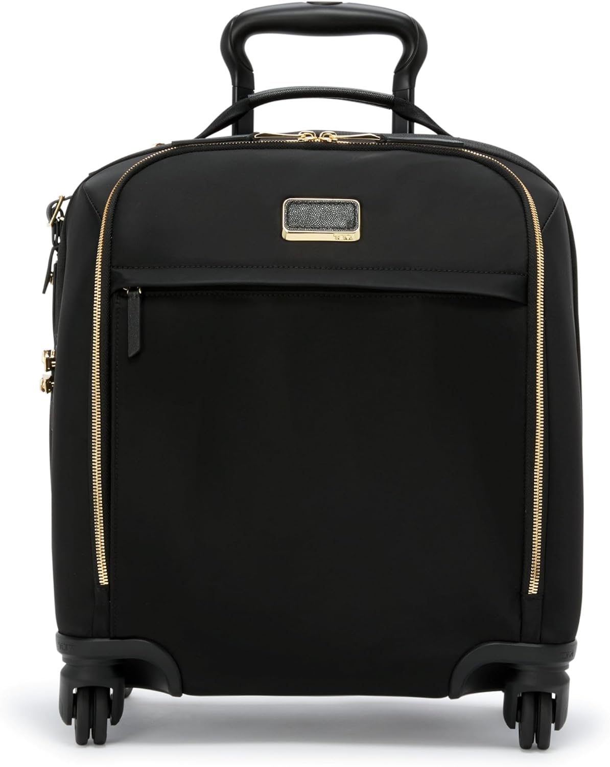 TUMI - Voyageur Leger 4 Wheeled Luggage - Women's Lightweight and Spacious, Sleek Silhouette, Durable Premium Suitcase - 16" Compact Carry-On, Black with Gold Hardware