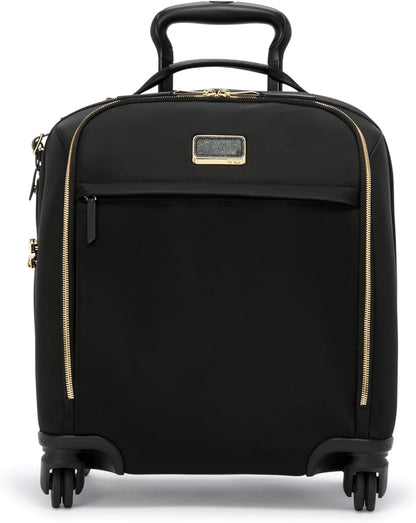 TUMI - Voyageur Leger 4 Wheeled Luggage - Women's Lightweight and Spacious, Sleek Silhouette, Durable Premium Suitcase - 16" Compact Carry-On, Black with Gold Hardware