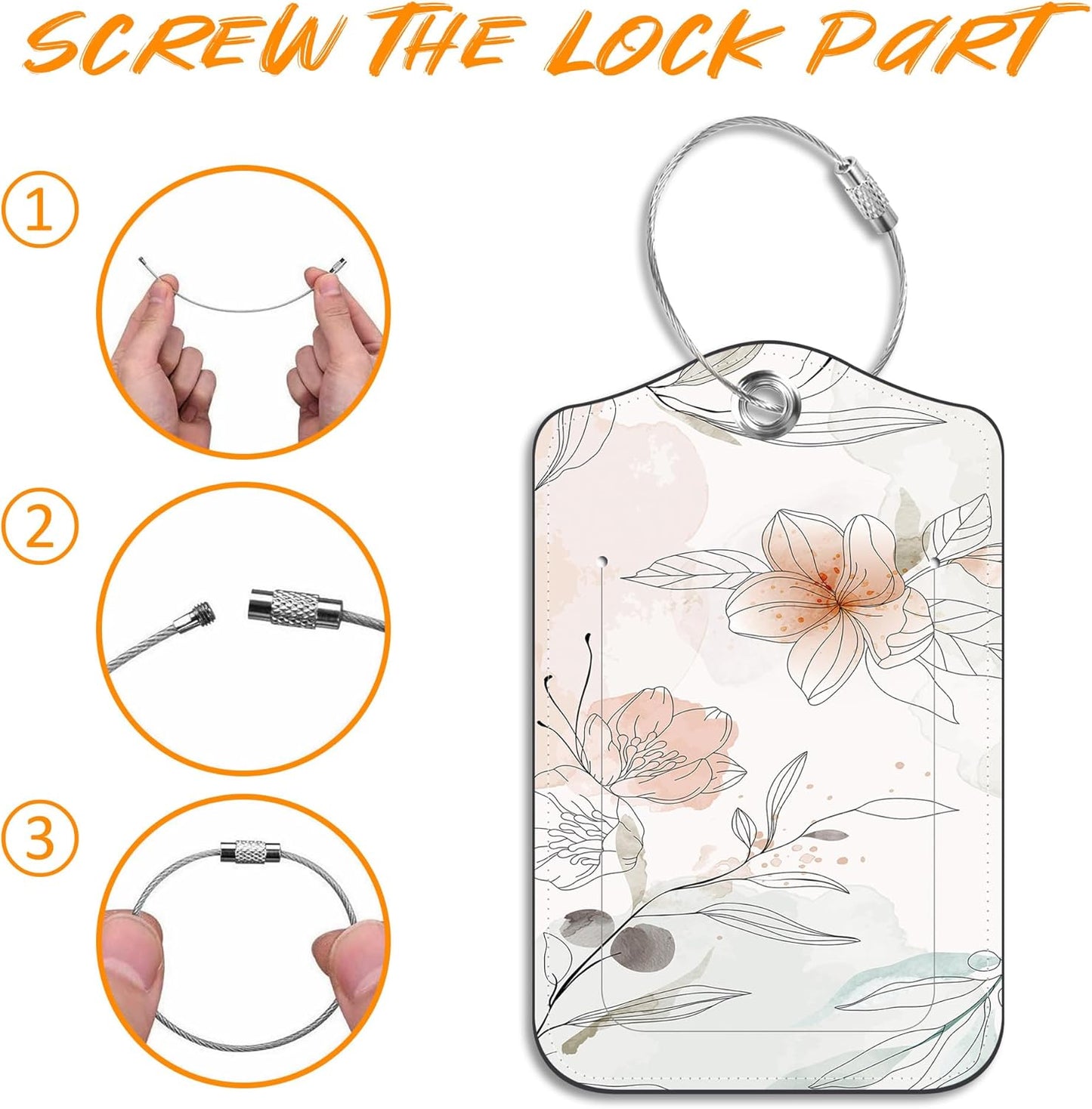 Luggage Tags for Suitcase Ink Flower 2 PCS Leather Travel Luggage Tag with Stainless Steel Loop Name ID Label Privacy Cover for Women Men Travel