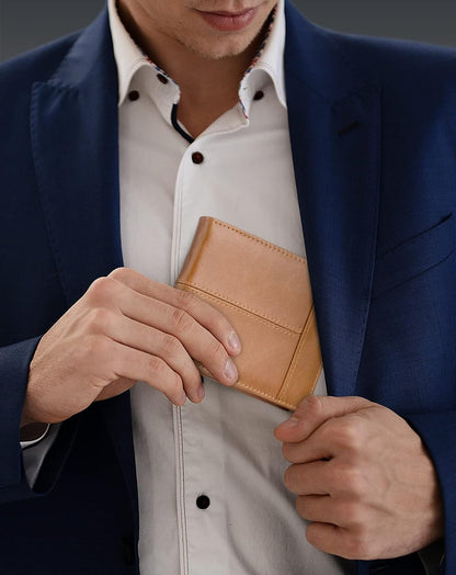 Swallowmall Mens Wallet Rfid Blocking Genuine Leather Bifold Wallets with 1 ID Window 15 Card Slots