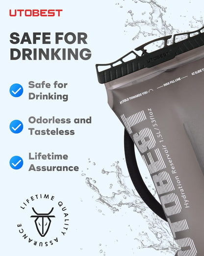 Hydration Bladder,TPU Water Bladder,Water Bladder for Hiking Backpack,BPA Free,Wide Opening,Leak-Proof,Water Reservoir for Hiking Cycling Camping Running