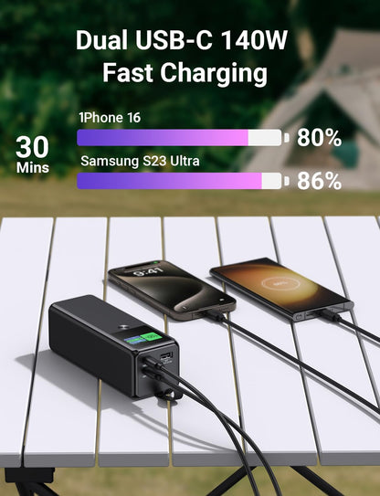 140W Power Bank, 27600mAh 3-Port PD3.1 Portable Charger Power Bank/ Portable Phone Charger with 140W C Port for Phone 16/15/14/13/12 Series, Ma-Book/Pad, Laptop, Tablet, Samsung, Steam Deck, Dell XPS