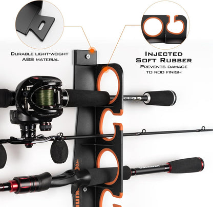 KastKing SafeGuard Fishing Rod Holder for Garage, Wall or Ceiling Mounted Fishing Rod Rack Storage Organizer, Fishing Pole Holder Holds 6 Rods or Combos in Less Than 18 Inches