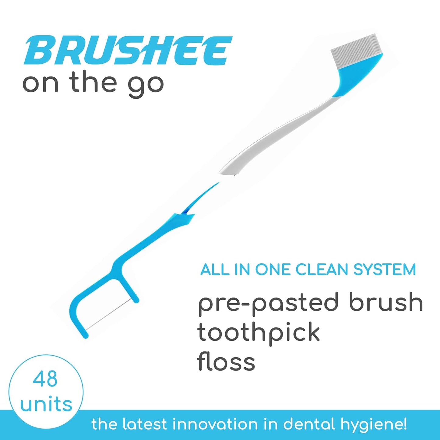 The Evolution of Oral Care | 4-in-1 Tool (Paste + Brush + Floss + Pick) | Individually Wrapped | Disposable | Prepasted Travel Toothbrushes | Small Adult Toothbrush - (48-Pack)