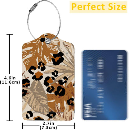 2 Pack Abstract Tropical Leaves Luggage Tags for Suitcases,Modern Boho Leather Baggage Suitcases Tag Name ID Label Privacy Cover Travel Bag Tags for Women Men Boys Girls