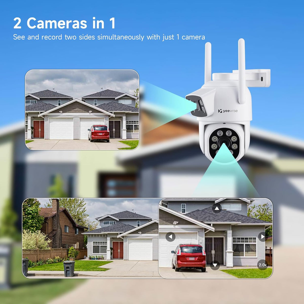 YEEWISE 2K Wi-Fi 6 Wireless Security Camera System with 12" Monitor, Dual Lens WiFi Security Cameras with 360° Pan Tilt & Auto Tracking, 16CH NVR with 1TB HDD, 5G&2.4G WiFi, 24/7 Record,Plug-in Power