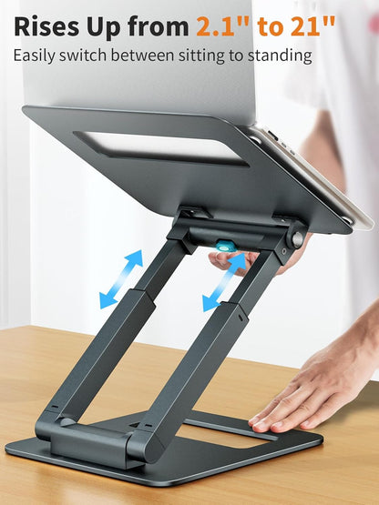 tounee Laptop Stand for Desk Adjustable Height, Telescopic Computer Stand with Pull Out Design Ergonomic Laptop Riser Fits All Laptops 10-17"-Gray