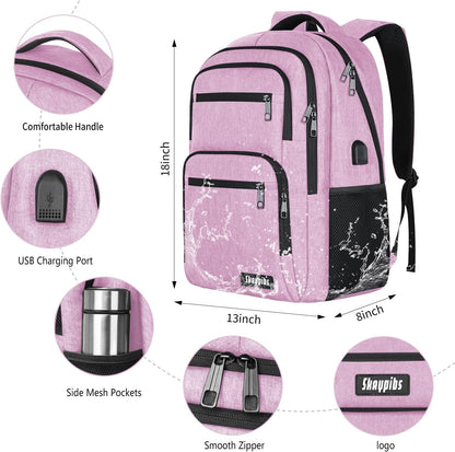 Backpck for Women, School backpacks for Teen Girls Boys, 15.6 inch Laptop Back Packs with USB Charger Port, Mochilas for Business, College, Pink