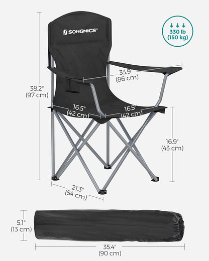 SONGMICS 2 Pack Folding Camping Chairs, Load 330 lb, Cup Holder and High Backrest, Heavy-Duty Structure, for Lawn, Garden, Fishing, Terrace