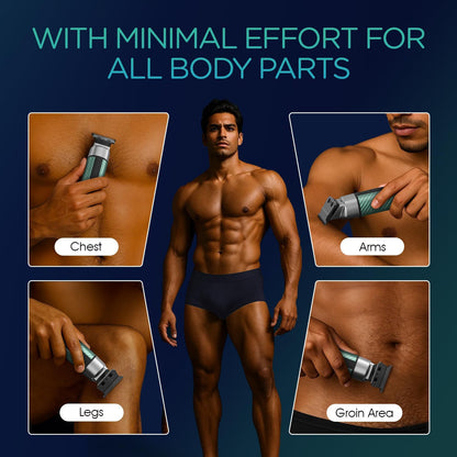 VOYOR Body Hair Trimmer for Men,Electric Razor,Versatile Groin & Body Trimmer,Waterproof and Cordless Shaver,Manscaper for Men,USB-C Charging Groomer,Ceramic Blade Razor Male Grooming HT310 (Green)