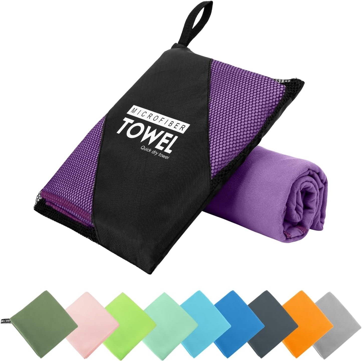 Microfiber Travel Towel, Soft Lightweight Quick Dry Towel, Super Absorbent Compact Travel & Sports & Beach Towels for Camping, Backpack, Gym, Swimming, Yoga, Hiking (M:20"×40" -Purple)