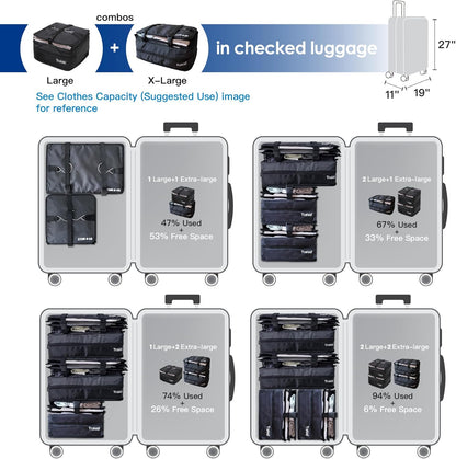 Grand Fusion Stow-N-Go Travel Luggage Organizer – Portable Hanging Travel Shelves, Carry-On Closet Organizer, Hanging Packing Cubes, Collapsible Carry-On Organizer for Cruises & Hotels. Black - XL