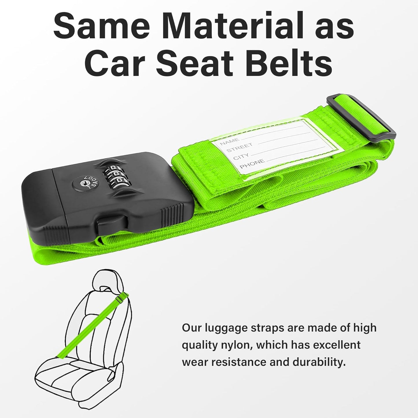 Luggage Straps, Green TSA Approved Luggage Strap Belt with Combination Lock for Suitcases, 2 Pack Adjustable Heavy Duty Cross Suitcase Straps with Name Tags for Travel, Carry On Bags, Protect Luggage