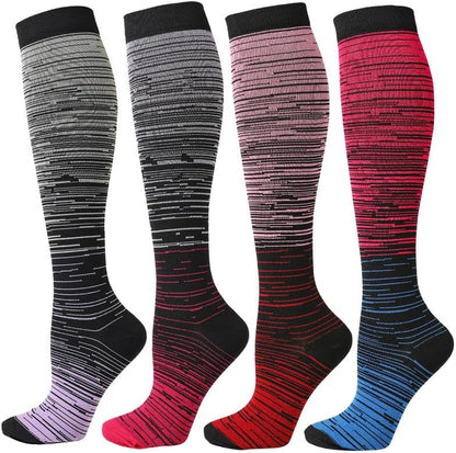 Kickticks 4 Pairs Compression Socks for Woman & Man Unisex 20-30mmHg Knee high Plus Size Wide Calves for Flying Running…