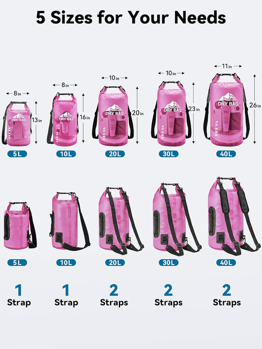 HEETA Dry Bag Waterproof for Women Men, 5L/10L/20L/30L/40L Roll Top Lightweight Dry Storage Bag Backpack with Phone Case for Travel Swimming Boating Kayaking Paddle Board Camping Beach Accessories