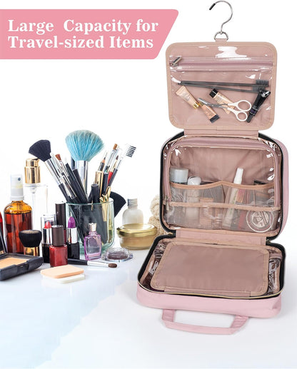 Toiletry Bag for Women, Travel Toiletry Bag with Hanging Hook Makeup Organizer, Waterproof Large Capacity Travel Bag for Accessories, Shampoo, Full Sized Container, Toiletries,Pink