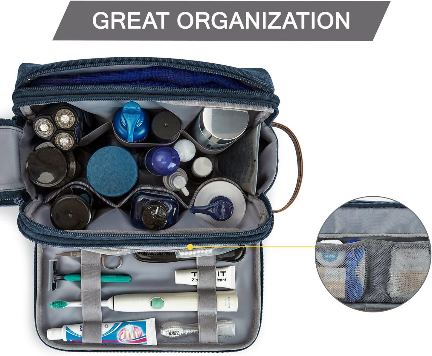 BAGSMART Toiletry Bag for Men, Canvas Travel Toiletry Organizer Dopp Kit Water-resistant Shaving Bag for Toiletries Accessories,Navy Blue-Large