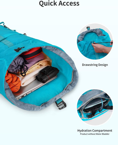 Blue Quartz Hiking Backpack 30L Lightweight Packable Backpack for Travel, Water Resistant Foldable Daypack for WoMen Men, Blue Green