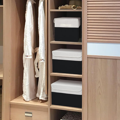 Large 17" 42 Quarts Collapsible Stackable Storage Bins with Lids [3-Pack] Foldable Fabric Linen Storage Boxes Cube, Closet Organizer Baskets with Label for Home (16.7 x 12 x 12", Black & White)