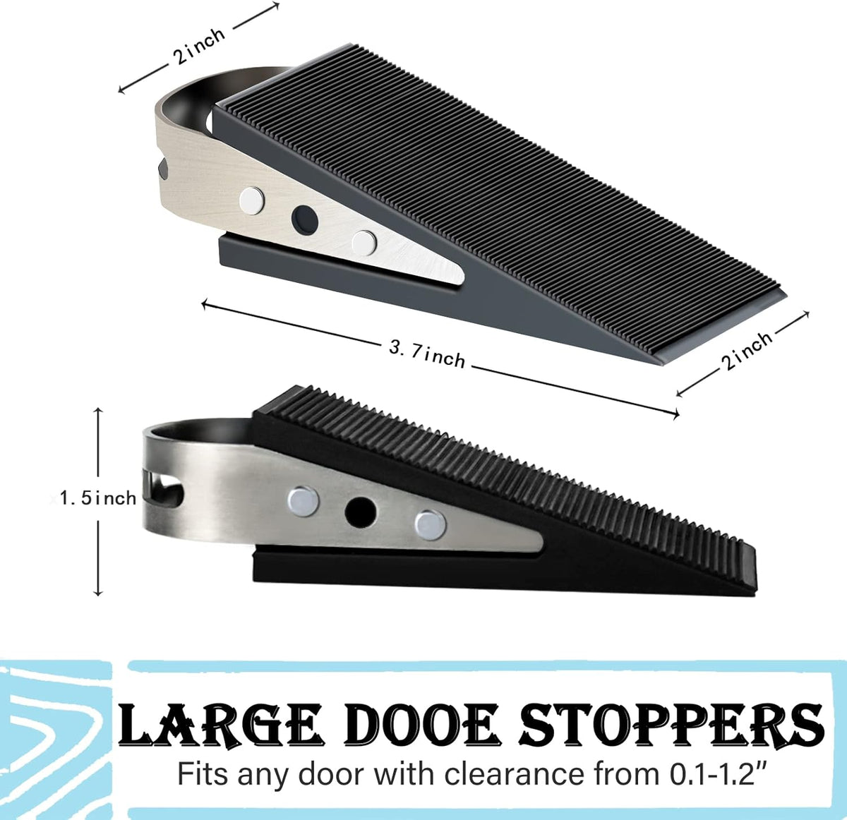 Shackcom Door Stopper, 2 Pack Black Heavy Duty Wedge That Holds Doors Firmly and Doesn’t Budge, Made of Rubber and Stainless Steel, Works on All Floor Surfaces, with Hanger which Easy to Storage