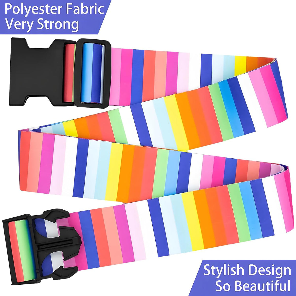 Rainbows Luggage Straps for Suitcases, Adjustable Luggage Travel Belts Security While Travel, Strong Polyester Fabric, Easy-to-Recognize Stylish Design Travel Essentials, 2 Pack