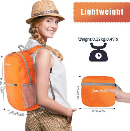 ZOMAKE Ultra Lightweight Hiking Backpack 20L, Packable Small Backpacks Water Resistant Daypack for Women Men(Orange)