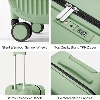 mixi 24 Inch Checked Luggage PC Hardshell Suitcases with Wheels for Travel Woman Men, Avocado Green