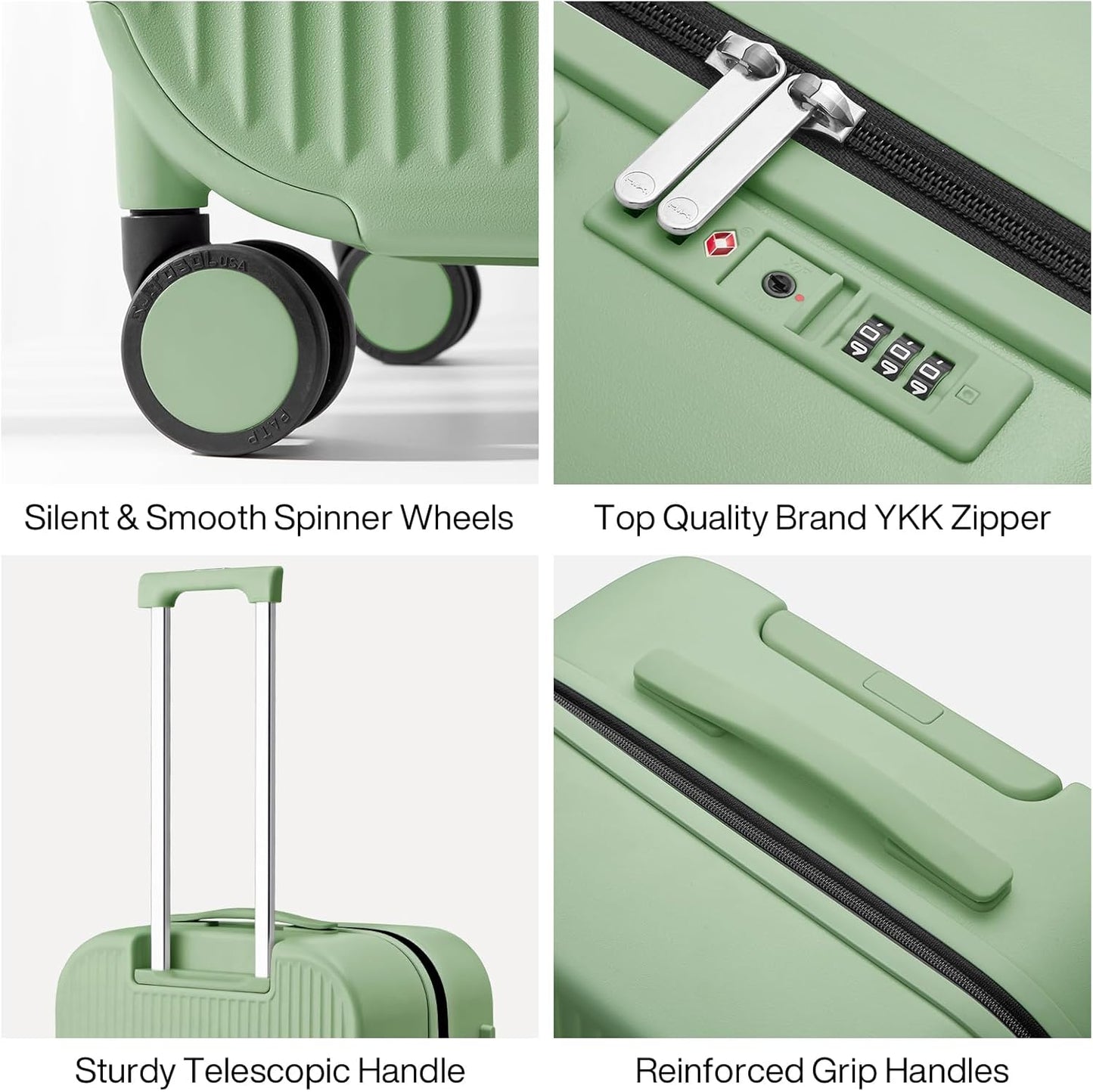 mixi 26 Inch Large Checked Luggage PC Hardshell Suitcases with Wheels for Travel Woman Men, Avocado Green