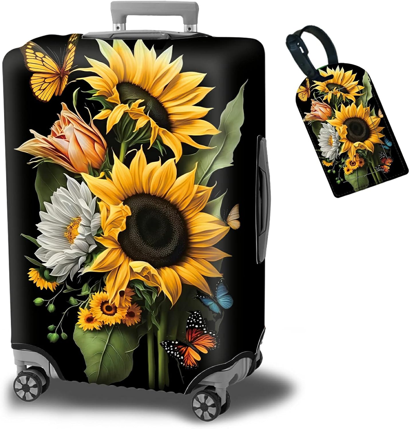 Suitcase Protector Plus 1 Luggage Tag, Sunflower Orchids Travel Suitcase Cover - XL, Dustproof, Anti-Scratch