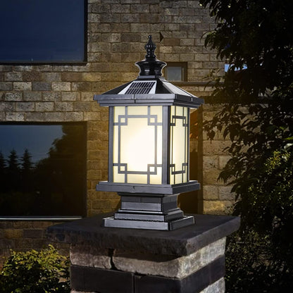 LED Solar Post Light Outdoor, Aluminum Fence Post Cap Lamp Remote Control Dimmable Pillar Lights Solar IP65 Waterproof Column Light, 15.7" X 7.3" Pillar Pedestal Lantern for Garden Yard
