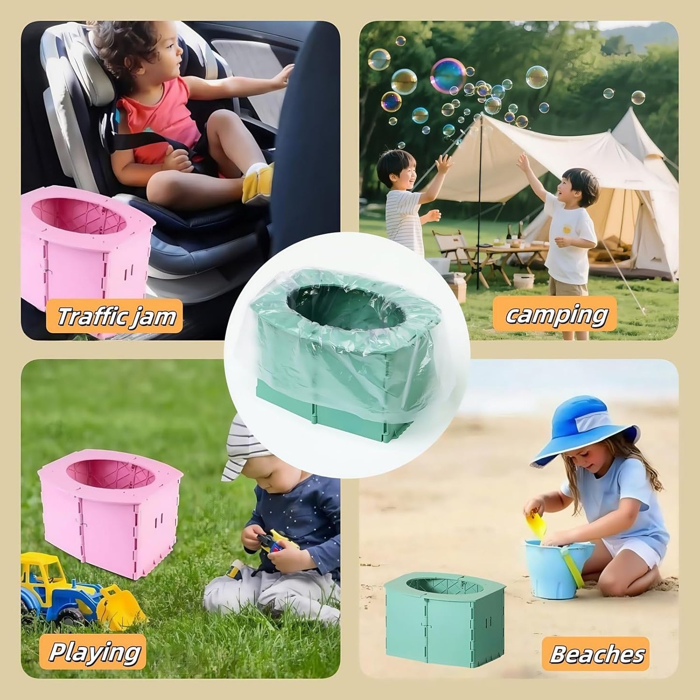 Travel Potty,Portable Potty Seat Foldable Travel Training Toilet Seat,Foldable Toilet for Outdoor Camping (Green)