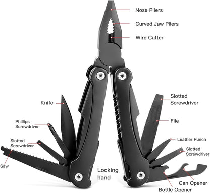 14 IN 1 Multitool Pliers with Pocket Clip, Portable Multi Tool, Pocket Knife Camping Multitool, Needle Nose Pliers with Replaceable Wire Cutters, Screwdrivers, Saw - Gifts for Men, Dad, Husband