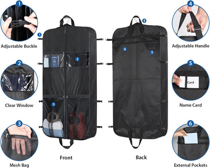Zilink Heavy Duty Garment Bags for Travel with Accessory Pouch Carry on Suit Bags for Men Travel Convertible Hanging Suit Cover Bags for Women for Suit Shirts Coats Dresses, Black