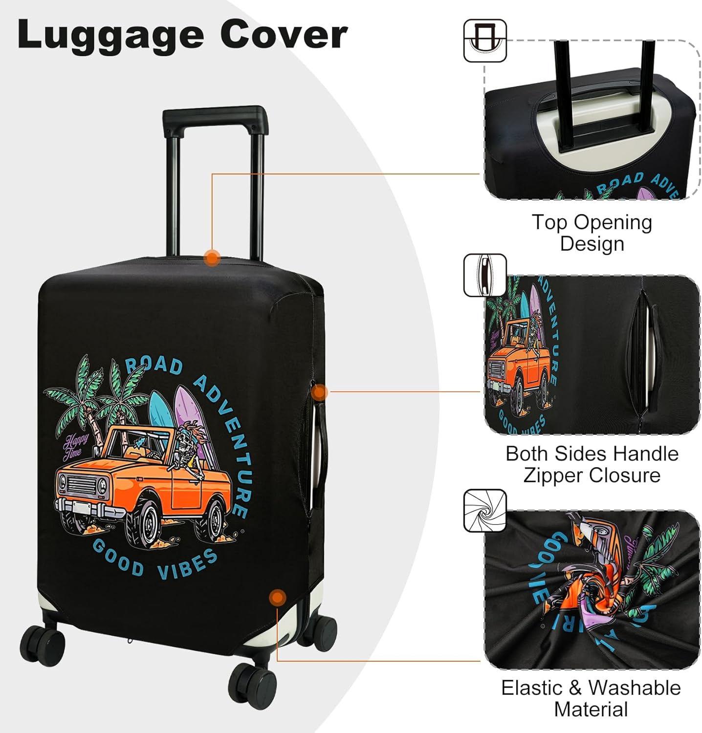 HYPER VENTURE Washable Luggage Cover - Fashion Suitcase Protector Fits 18-22 Inch Luggage (Road Adventure, S)