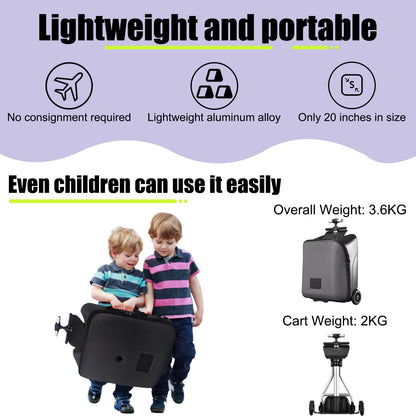 Children's Ride-On Suitcase, Ride on Suitcase for Kids, Kids Luggage Set, Fashion Travel Student Trolley Boarding Toy Box, 2-in-1 Case & Baby Stroller,Black