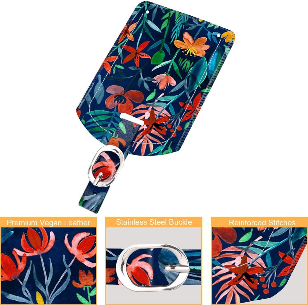 FINTIE 2 Pack Luggage Tags, Leather Name ID Labels with Privacy Cover for Travel Bag Suitcase, Theme - Jungle Night