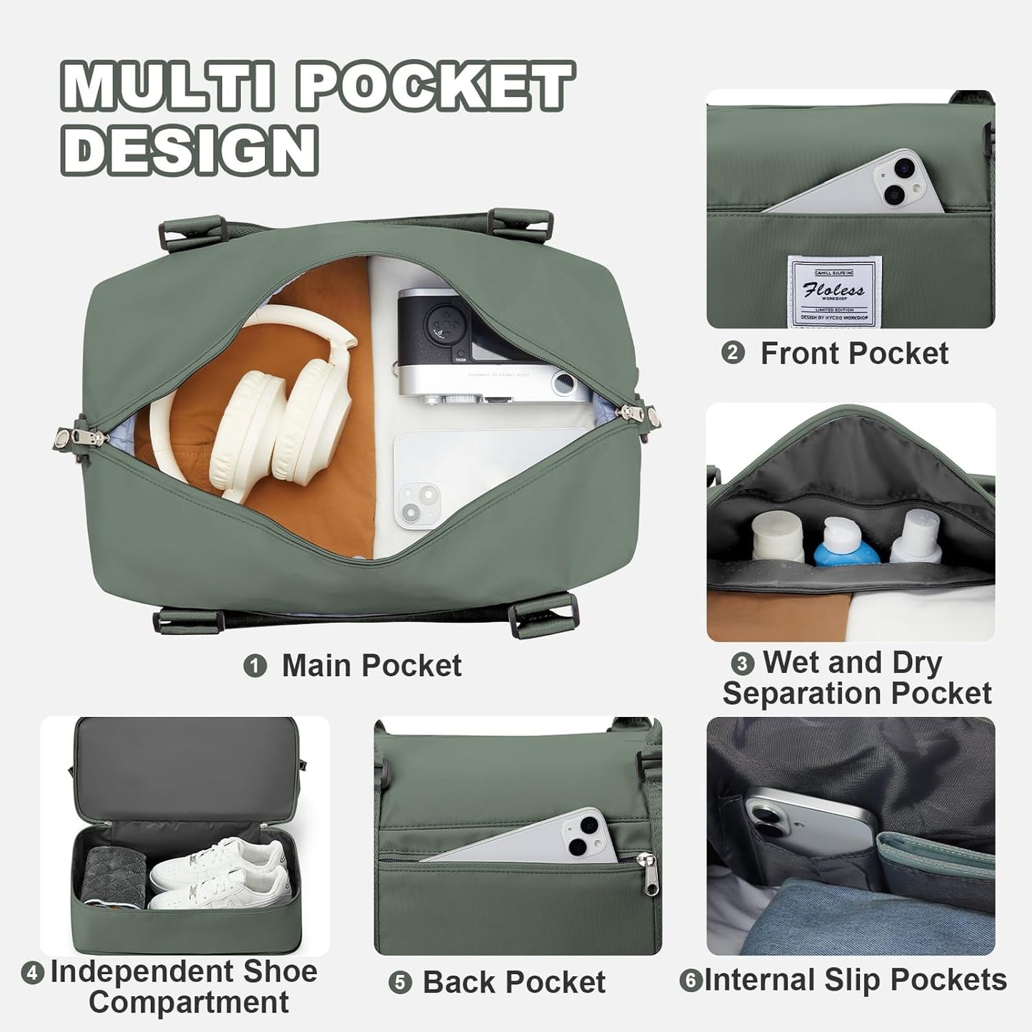 Travel Duffel Bag, Sports Tote Gym Bag, Shoulder Weekender Overnight Bag for Women