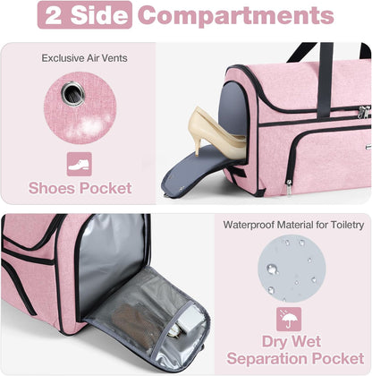 Garment Bags with Wheels, Garment Convertible Weekender Bags, Large Garment Bags for Travel, Duffle Luggage Bag Garment Bag (Pink, Medium)