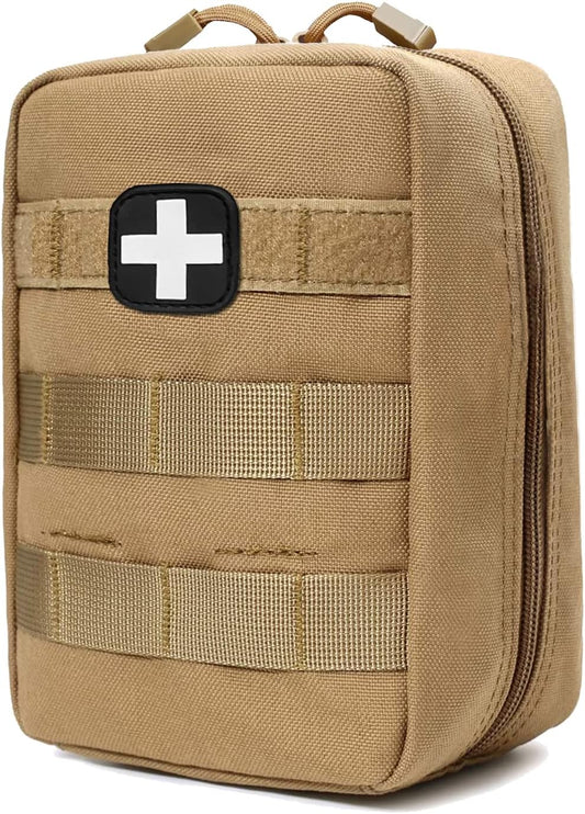 First Aid Kit EMT Medical IFAK Pouch, Molle Tactical Med Emergency Trauma Bag for Camping Home Car Hiking Hunting (Tan)