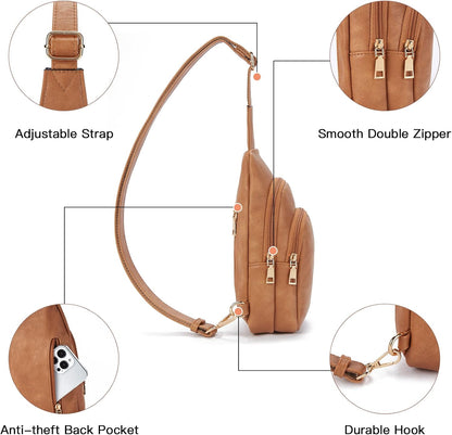 Telena Small Sling Bag for Women Leather Crossbody Fanny Packs Chest Bag for Women