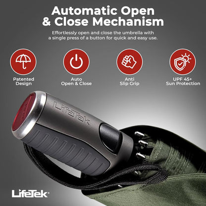 LifeTek Premium Travel Umbrella - Windproof & Compact for Men & Women, Automatic Open Close, Fits in Purse Laptop Bag or Backpack, Strong Frame for Heavy Rain & Sun UV Protection