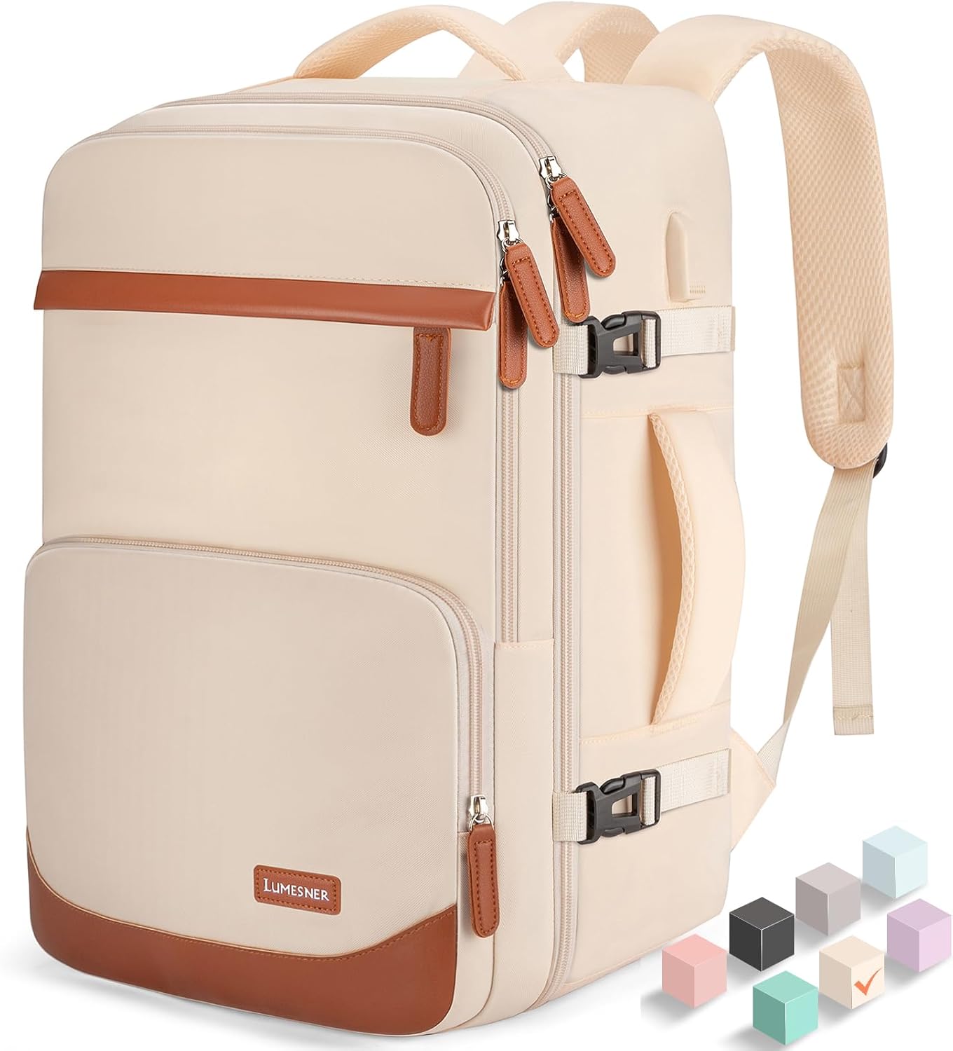 40L Travel Backpack with USB Charging Port, Water-Resistant Carry On Backpack for Men Women, Business Laptop Backpack for Trips & Commutes, Fits 15.6/17.3 Inch Laptop