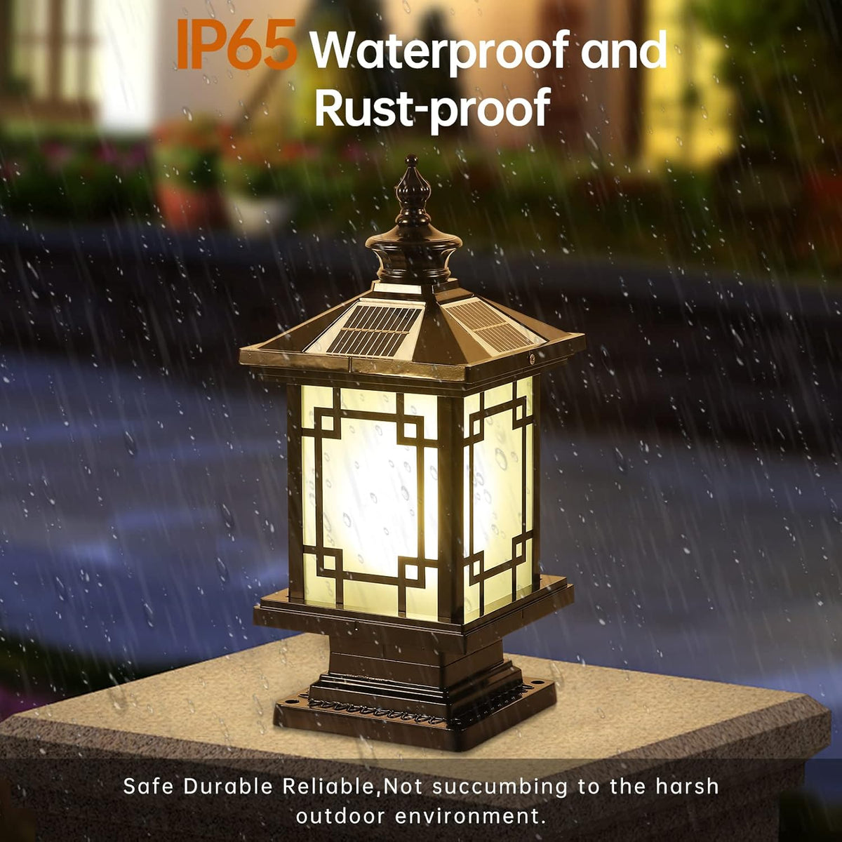LED Solar Post Light Outdoor, Aluminum Fence Post Cap Lamp Remote Control Dimmable Pillar Lights Solar IP65 Waterproof Column Light, 15.7" X 7.3" Pillar Pedestal Lantern for Garden Yard