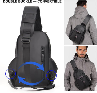 Crossbody Messenger Bag for Women Men Travel Backpack Convertibale Sling Bag Travel Hiking Daypack，Water-Resistant (black, small)