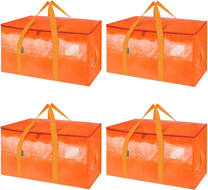 BALEINE 4-Pack Oversized Moving Bags with Reinforced Handles, Heavy-Duty Storage Tote for Clothes, Moving Supplies (Orangel, 4-Pack)