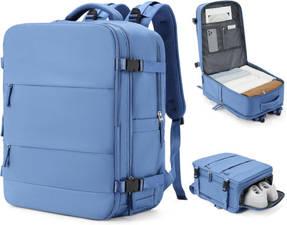 coowoz Large Travel Backpack Carry On for Women Man Waterproof Gym Backpacks with Laptop Compartment Mochila de Viaje Teacher Personal Item Backpack Rucksack Airplane Accessories Must Haves Sky Blue