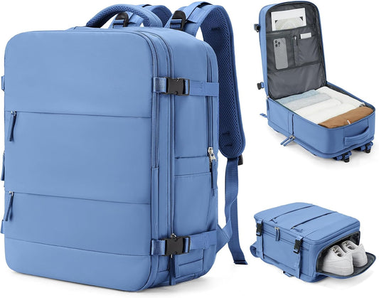 coowoz Large Travel Backpack Carry On for Women Man Waterproof Gym Backpacks with Laptop Compartment Mochila de Viaje Teacher Personal Item Backpack Rucksack Airplane Accessories Must Haves Sky Blue