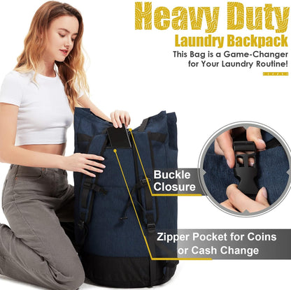 Laundry Bag Backpack Extra Large, Heavy Duty Laundry Bag With Straps, College Dorm Room Essentials, Dirty Clothes Bag for Travel, Beach, Camping, Apartment and Laundromat